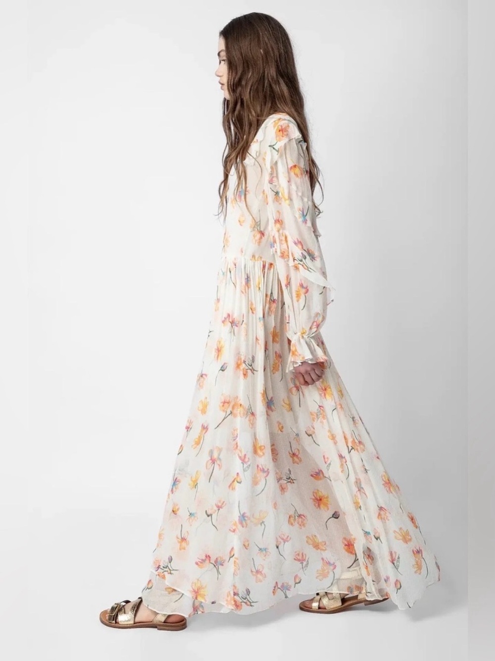 Zadig & Voltaire Riciny Courtney Cream Floral Long Sleeve Maxi Dress NWT Size M